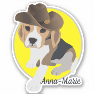 CUTE BEAGLE PUPPY PICTURE COWBOY HAT NAME SHAPED