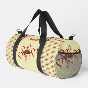 Cute Beagle Puppy Red Hearts Personalised Duffle Bag