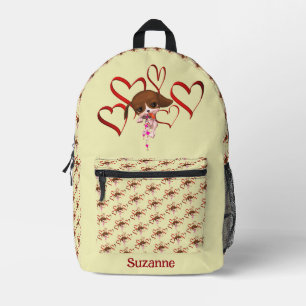 Cute Beagle Puppy Red Hearts Personalized Printed Backpack