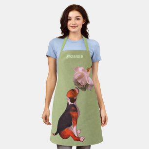 Cute Beagle Puppy White Rose Animal Personalised Apron