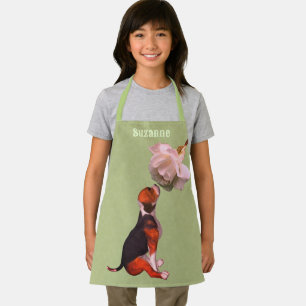 Cute Beagle Puppy White Rose Animal Personalised Apron
