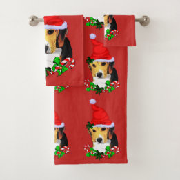 Cute Beagle Santa Christmas Bath Towel Set