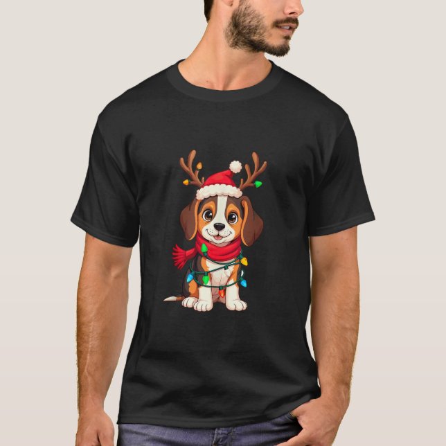 Cute Beagle Santa Reindeer Christmas Xmas Beagles  T-Shirt (Front)