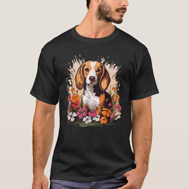Cute Beagle Spring Flower Garden Beautiful Nature  T-Shirt (Front)