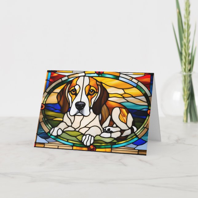 Cute Beagle Stained Glass Card (Front)