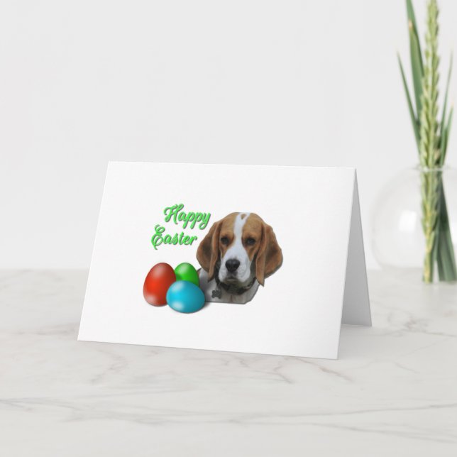 Cute Beagle Tri Coloured  Celebrating Happy Easter Card (Front)
