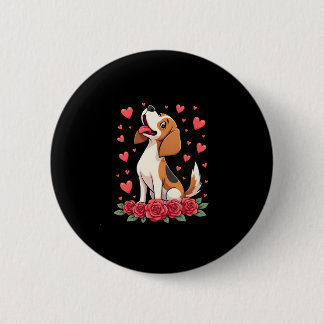 Cute Beagle with Red Roses Hearts Floral Valentine 6 Cm Round Badge