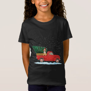 Cute Beagle With Vintage Red Pickup Truck Christma T-Shirt
