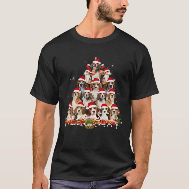 Cute Beagles Christmas Tree Dog Santa Xmas Tee Fun (Front)