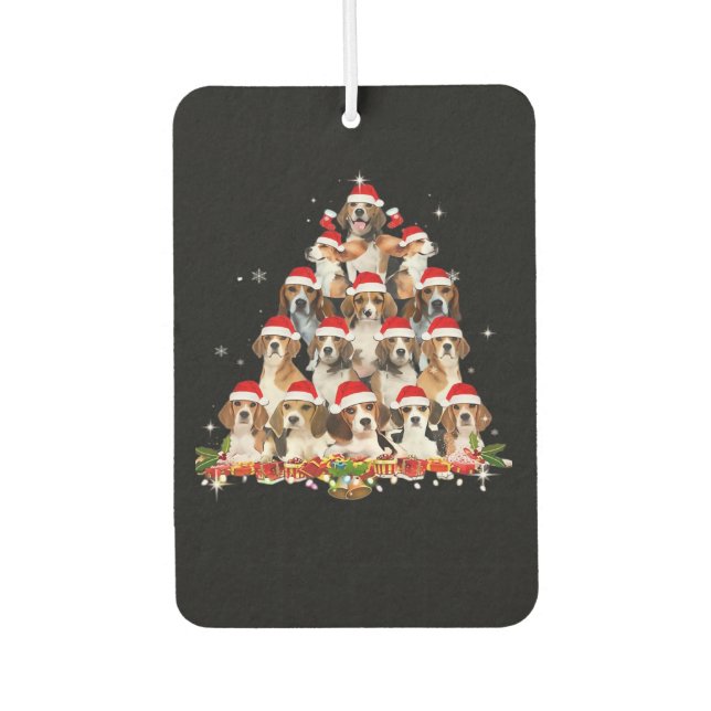 Cute Beagles Christmas Tree Dog Santa Xmas Tee Fun Car Air Freshener (Front)
