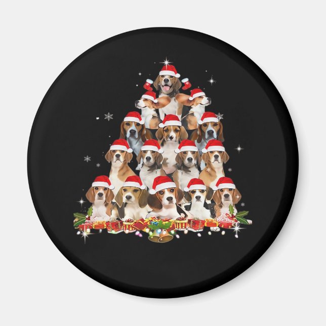 Cute Beagles Christmas Tree Dog Santa Xmas Tee Fun Magnet (Front)