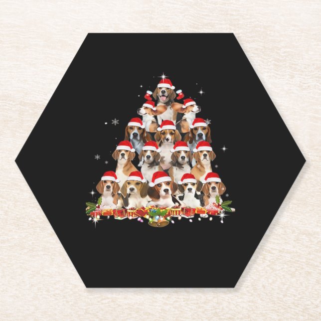 Cute Beagles Christmas Tree Dog Santa Xmas Tee Fun Paper Coaster (Front)