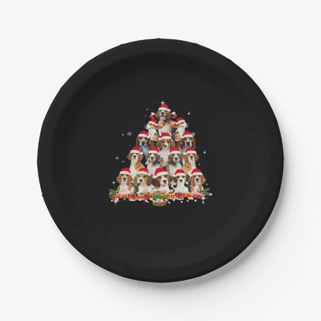 Cute Beagles Christmas Tree Dog Santa Xmas Tee Fun Paper Plate (Front)