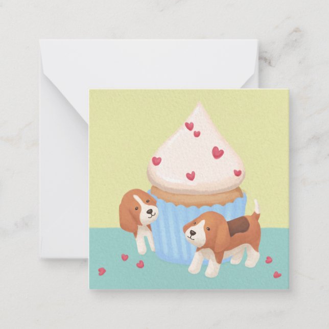 Cute Beagles & Cupcake Illustration Card (Front)