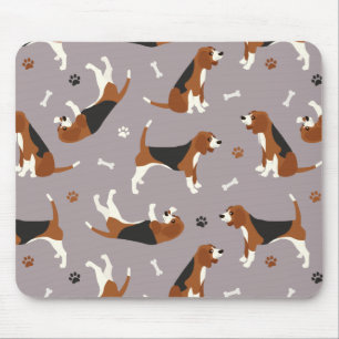 Cute Beagles Paws and Bones Gray Mouse Mat