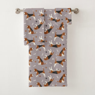 Cute Beagles Paws and Bones Grey Bath Towel Set