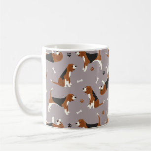 Cute Beagles Paws and Bones Grey Coffee Mug