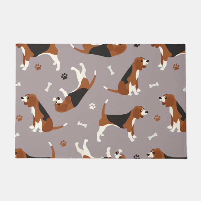 Cute Beagles Paws and Bones Grey Doormat (Front)