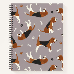 Cute Beagles Paws and Bones Grey Notebook
