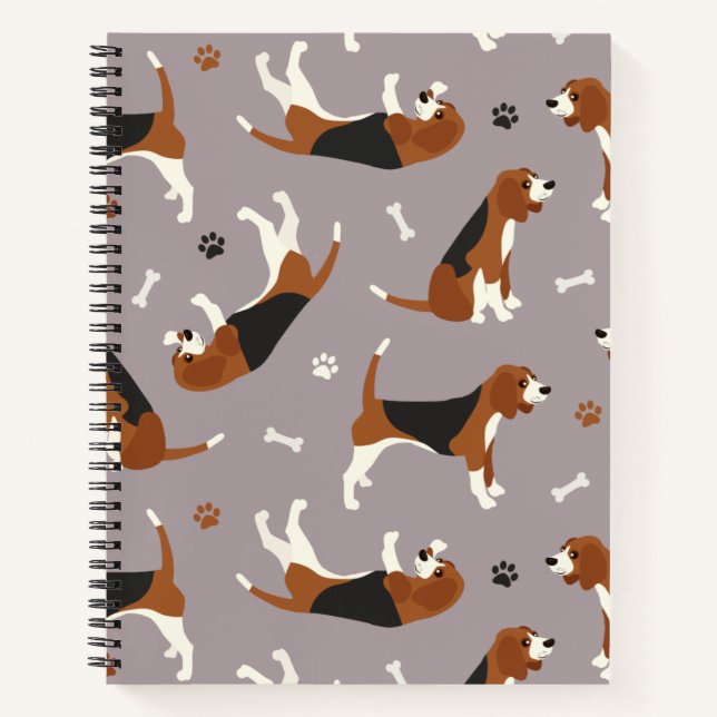 Cute Beagles Paws and Bones Grey Notebook (Front)
