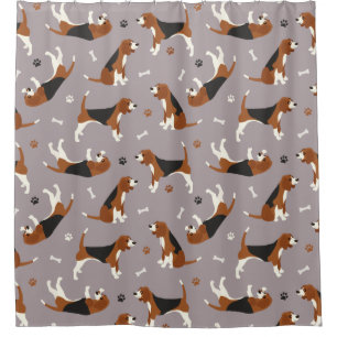 Cute Beagles Paws and Bones Grey Shower Curtain