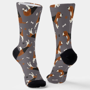 Cute Beagles Paws and Bones Grey Socks