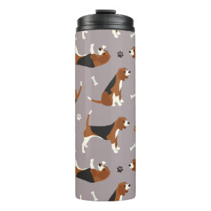 Cute Beagles Paws and Bones Grey Thermal Tumbler