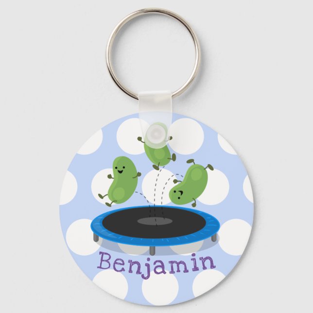 Cute beans jumping trampoline cartoon illustration key ring (Front)