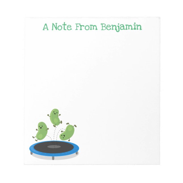 Cute beans jumping trampoline cartoon illustration notepad (Front)
