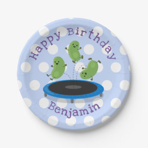 Cute beans jumping trampoline cartoon illustration paper plate