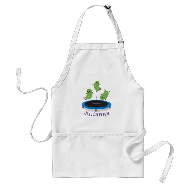 Cute beans jumping trampoline cartoon illustration standard apron (Front)
