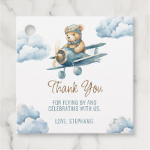 Cute Bear Aeroplane Blue Boy Baby Shower