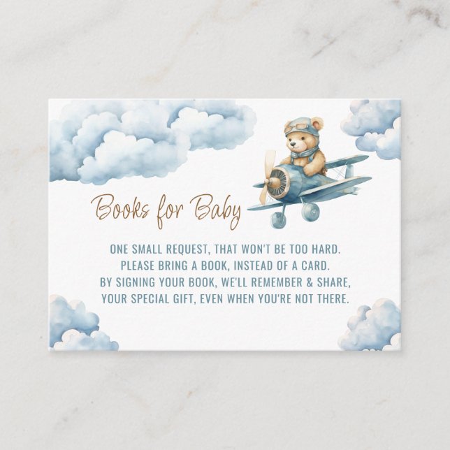Cute Bear Aeroplane Blue Boy Books for Baby Enclosure Card (Front)