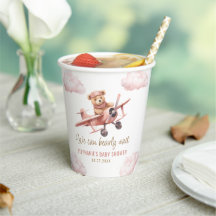 Cute Bear Aeroplane Pink Girl Baby Shower