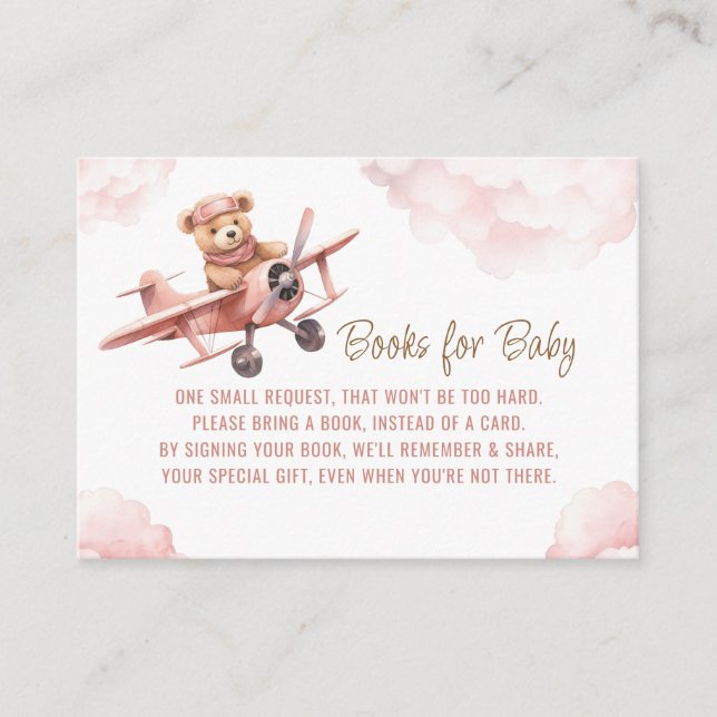 Cute Bear Aeroplane Pink Girl Books for Baby Enclosure Card (Front)