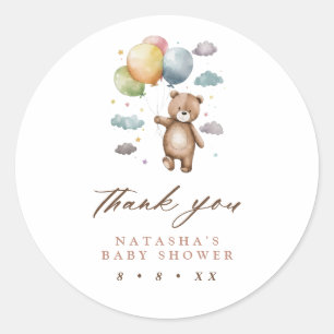 Cute Bear and Balloons Baby Shower Thank You Classic Round Sticker