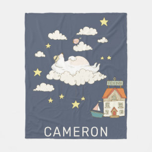 Cute Bear and Bird Illustration Scene Personalised Fleece Blanket