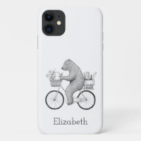 Cute Bear and Bunny on Bike Personalized with name