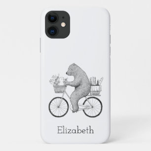Cute Bear and Bunny on Bike Personalized with name iPhone 11 Case