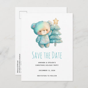 Cute Bear and Christmas Tree Announcement Postcard