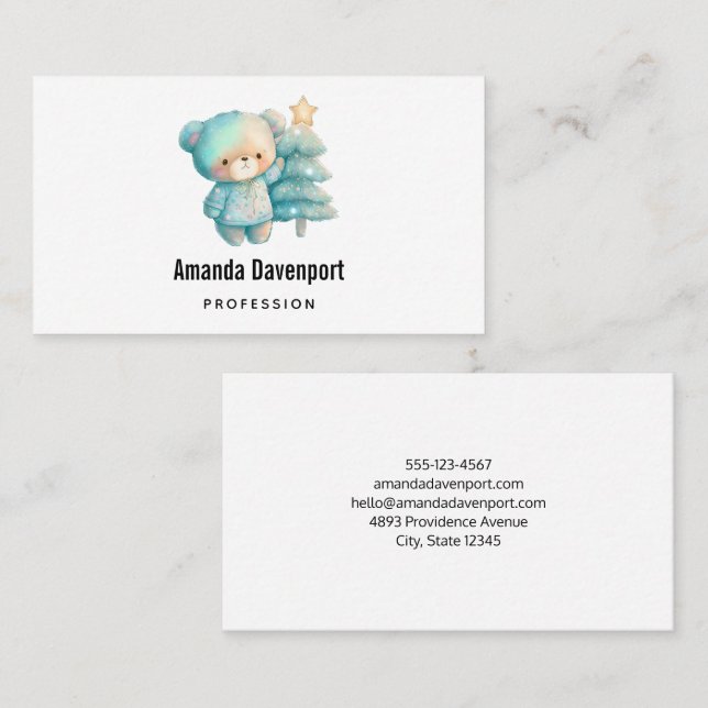 Cute Bear and Christmas Tree Business Card (Front/Back)