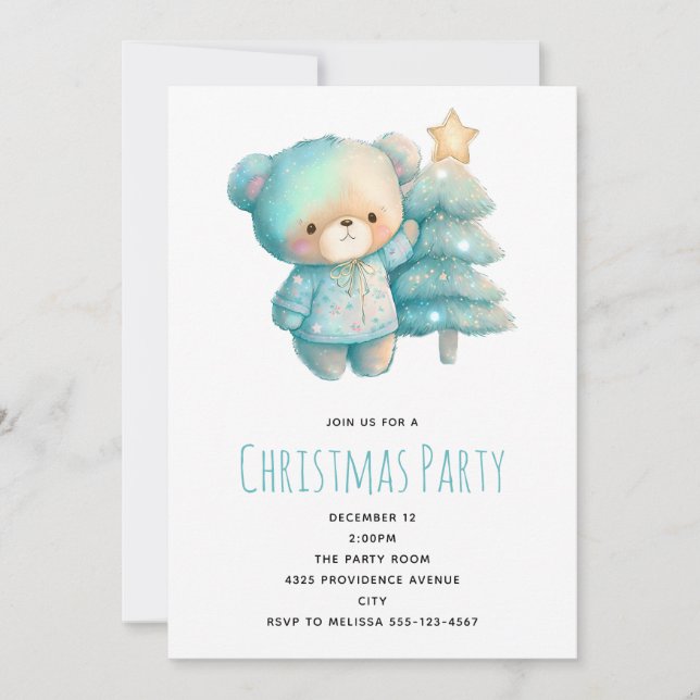 Cute Bear and Christmas Tree Christmas Invitation (Front)