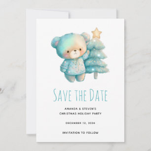 Cute Bear and Christmas Tree Christmas Save The Date