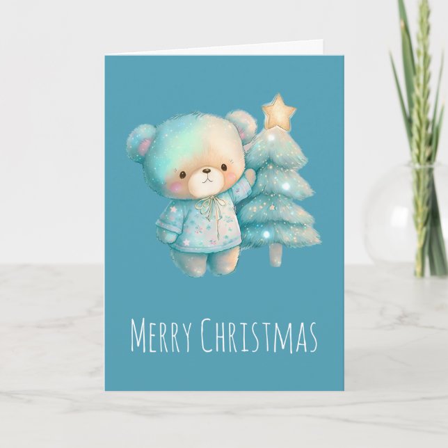 Cute Bear and Christmas Tree Holiday Card (Front)