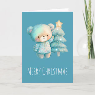Cute Bear and Christmas Tree Holiday Card