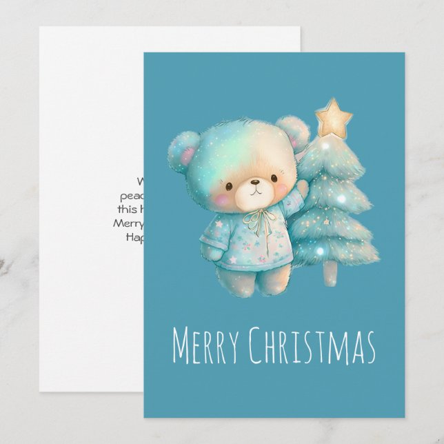 Cute Bear and Christmas Tree Holiday Card (Front/Back)