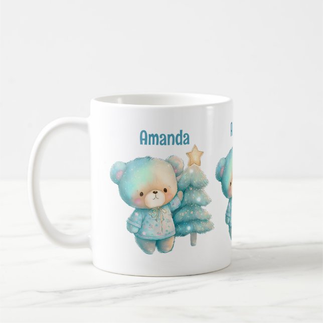 Cute Bear and Christmas Tree Holiday Coffee Mug (Left)