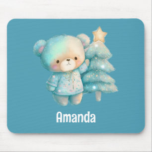 Cute Bear and Christmas Tree Holiday Mouse Mat