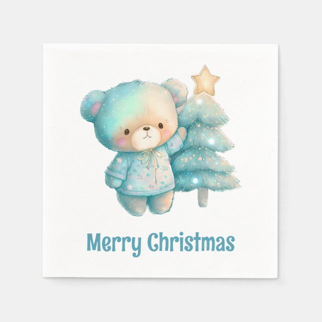 Cute Bear and Christmas Tree Holiday Napkin (Front)