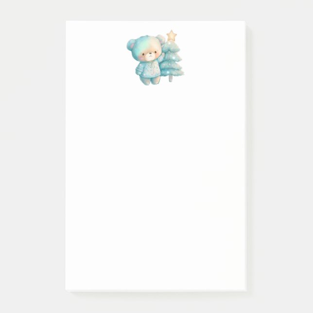 Cute Bear and Christmas Tree Holiday Post-it Notes (Front)